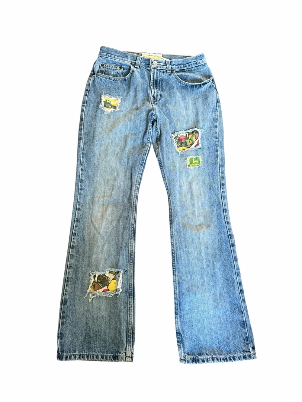 🌟Old Navy Vintage Distressed John Deer Light Blue Patchwork Wide-Leg Jeans